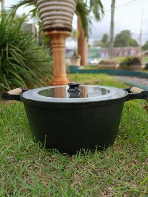 CAÇAROLA N 32 C/ ALÇA MADEIRA E TAMPA DE VIDRO